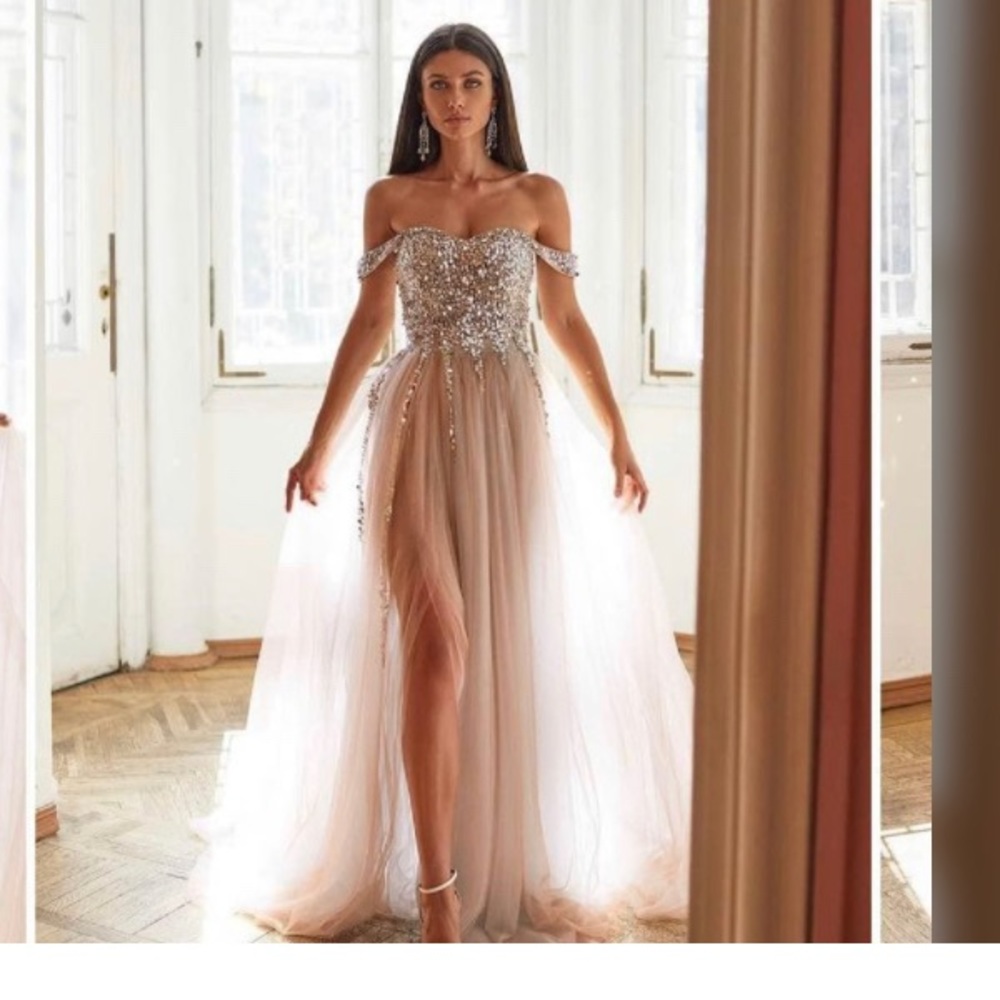 A&n luxe label tulle nude sequinned gown